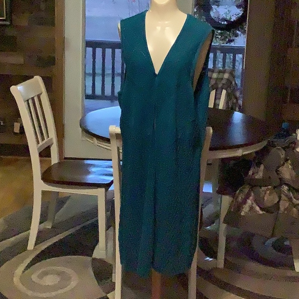 Ladies long lace dress vest turquoise